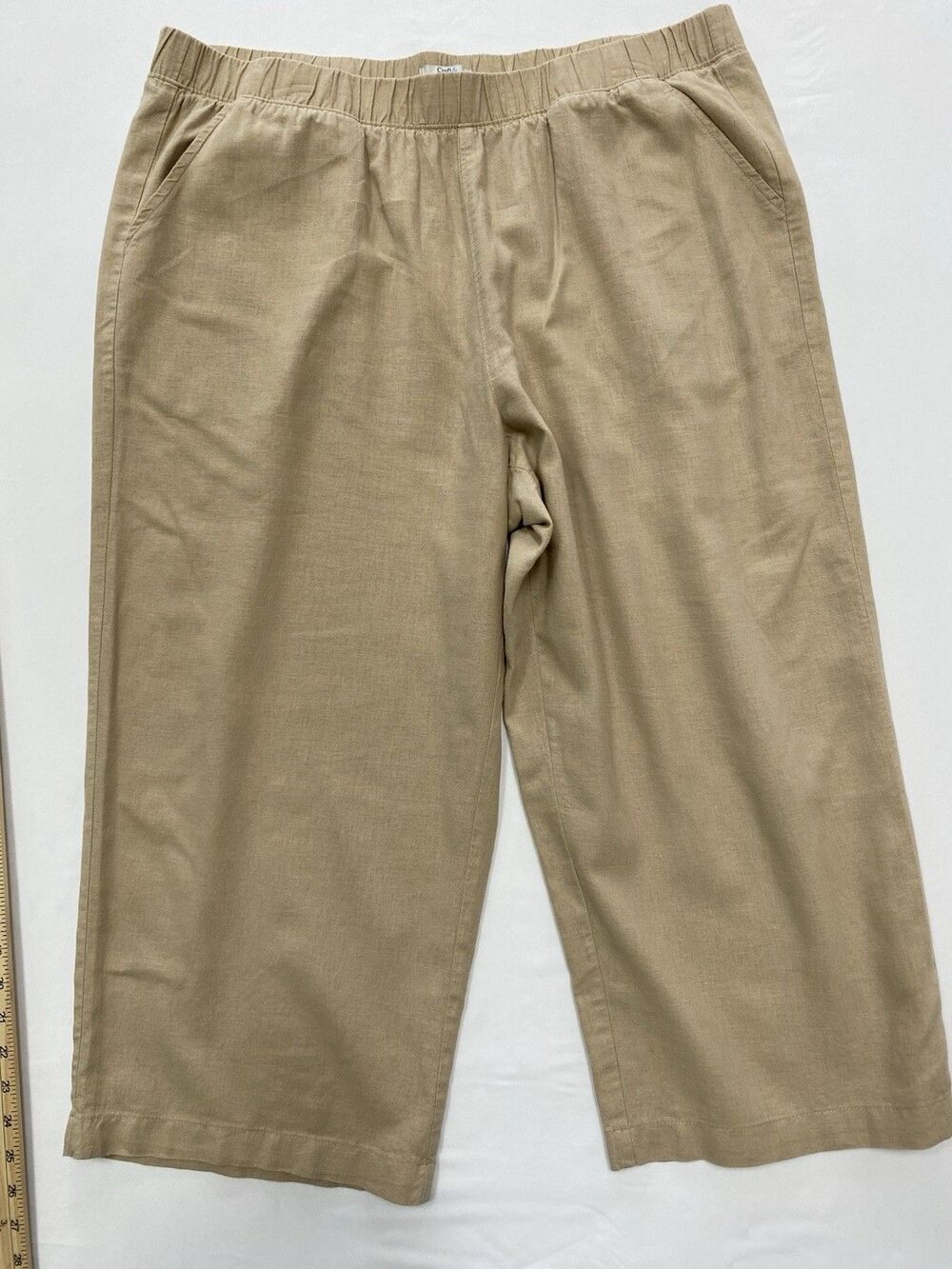 Croft & Barrow XL Cropped Pants Womens Beige Excellent Linen Blend Wide Leg